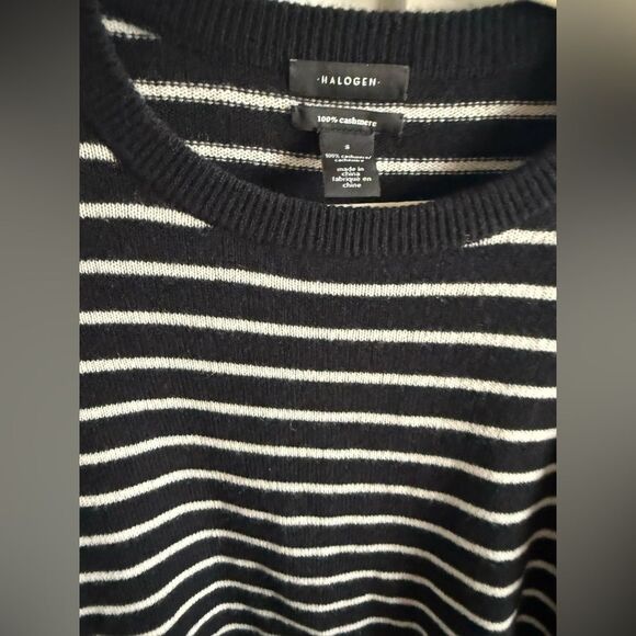 Halogen Cashmere Black & White Stripe Sweater - Picture 4 of 10